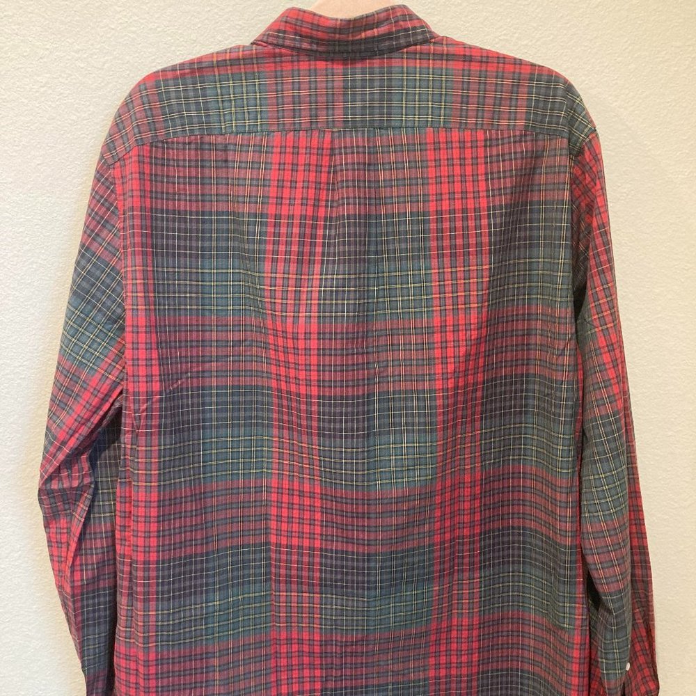 J. Crew: Men's Large, Classic Fit - Red/Green Plaid Cotton Oxford Shirt - Picture 2 of 4